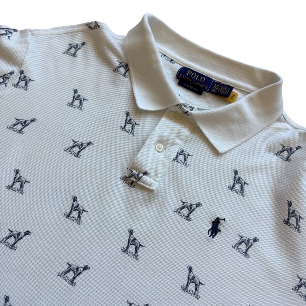 Polo Ralph Lauren Polo Shirt Mens 2XL White Allover Dog Print Classic Fit Casual